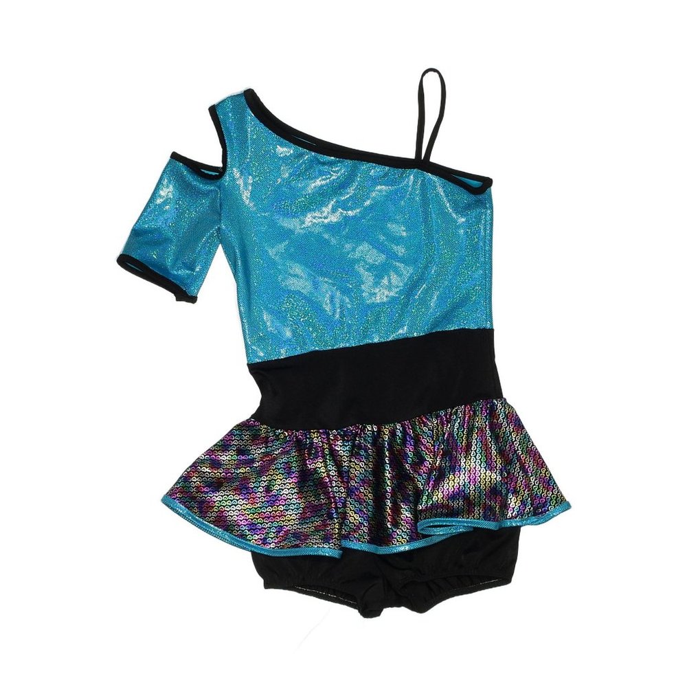 Girl Dansco Teal Heart Peplum One Shoulder Biketard Dance Costume Size XLC